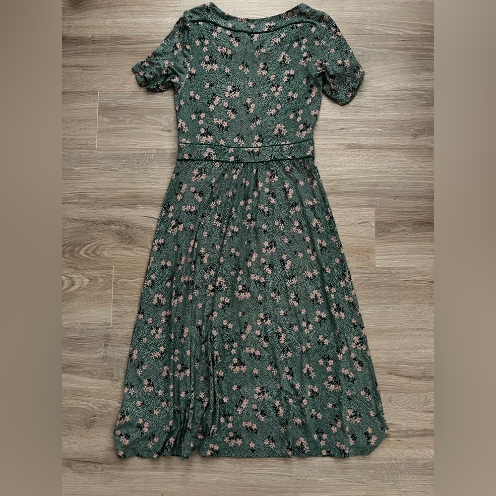 Boden Women’s Ava Jersey Midi Dress Green Floral Short Sleeves - 10P - Picture 9 of 9